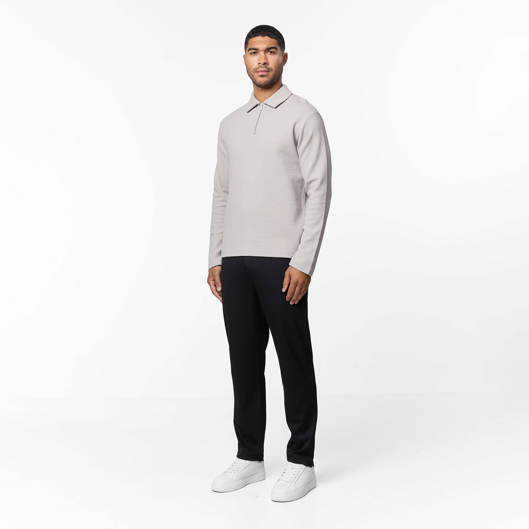Long Sleeve Textured Polo | Dark Stone – Closure London