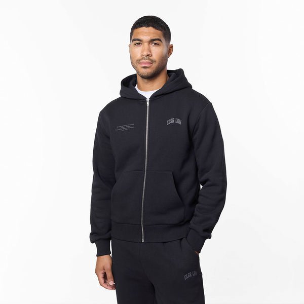 Layered Varsity Relaxed Full Zip Hoodie | Off Black – Closure London