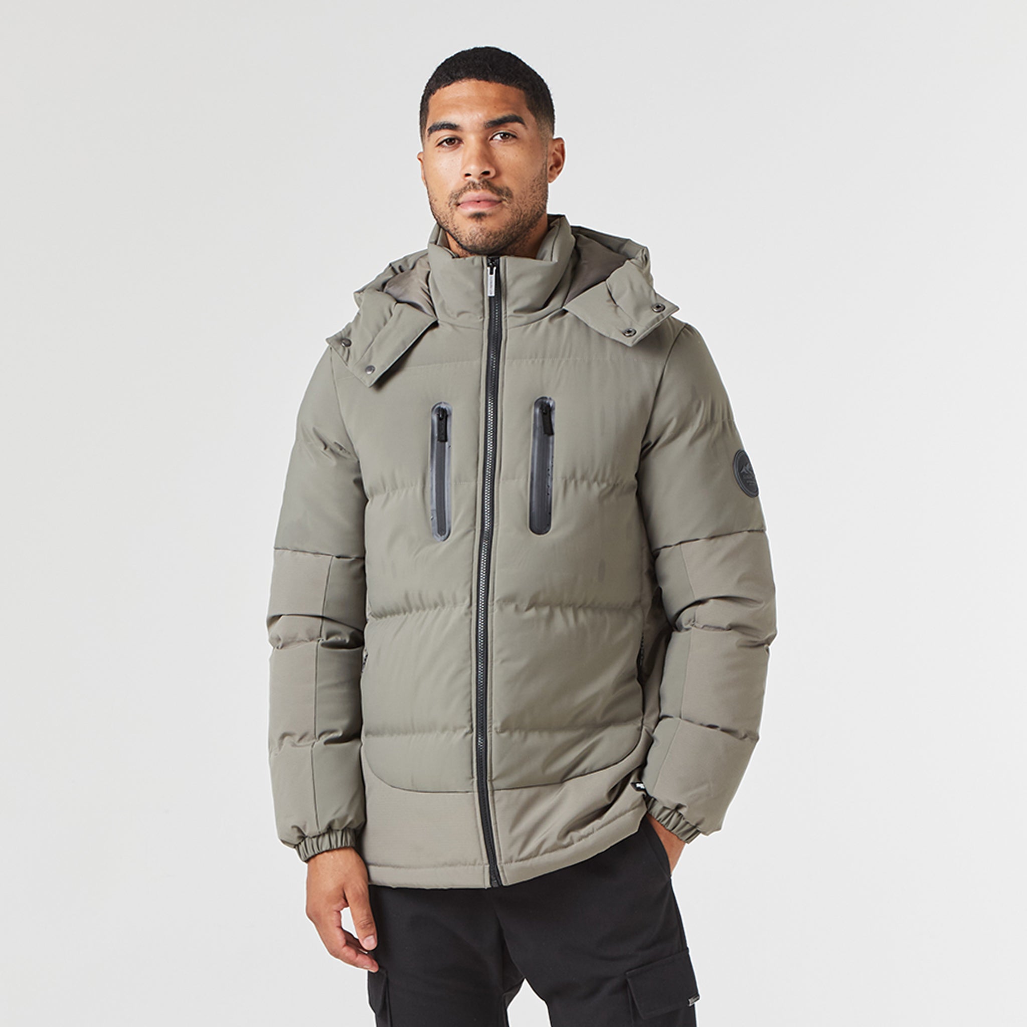 Contrast Panel Puffer Jacket Washed