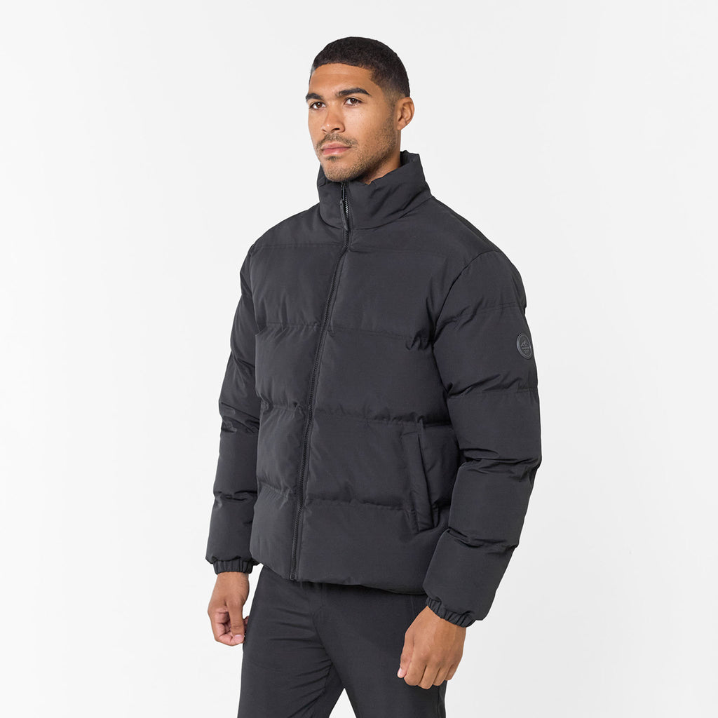 Men's Black Ripstop Funnel Puffer  Closure London  Front View