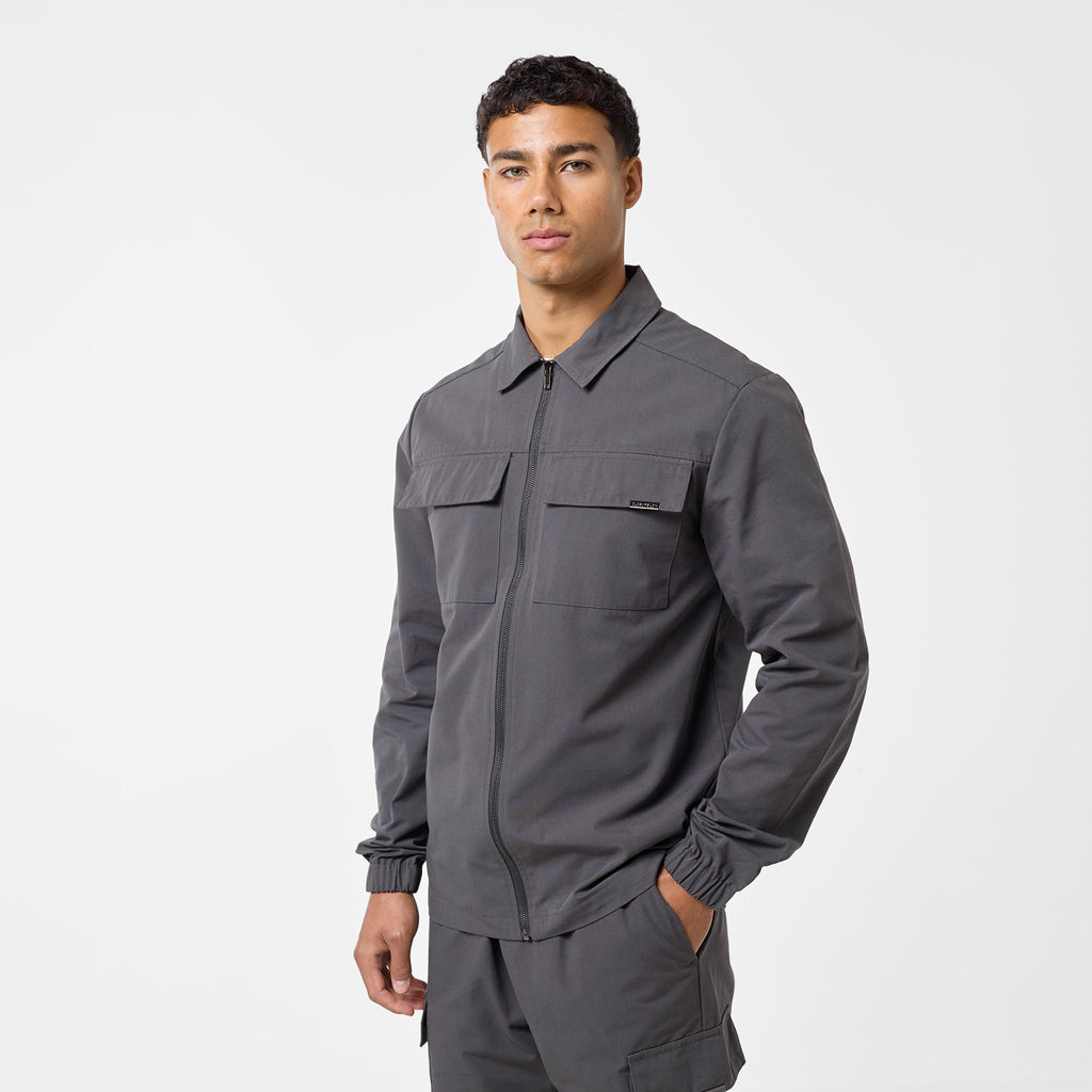 Men's  Charcoal Smart Utility Overshirt  Closure London  Front View