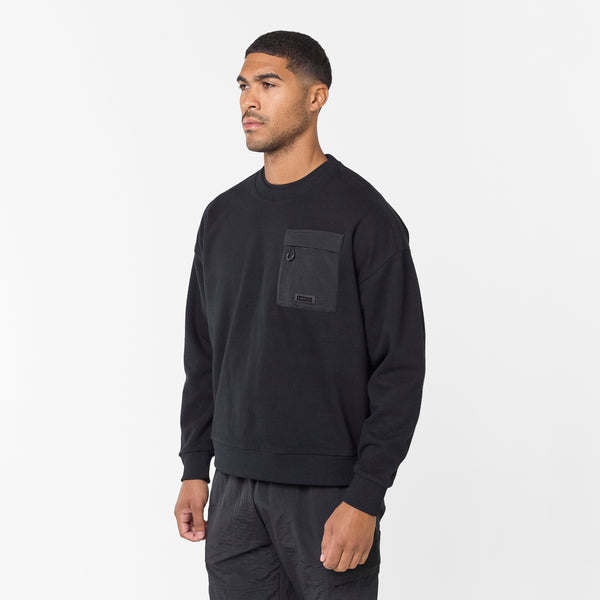 Tech Zip Pocket Crew Sweat | Black – Closure London