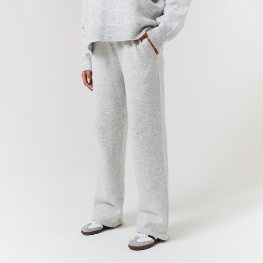 Women's  Light Grey Marl Knit Open Hem Jogger  Closure London  Front View