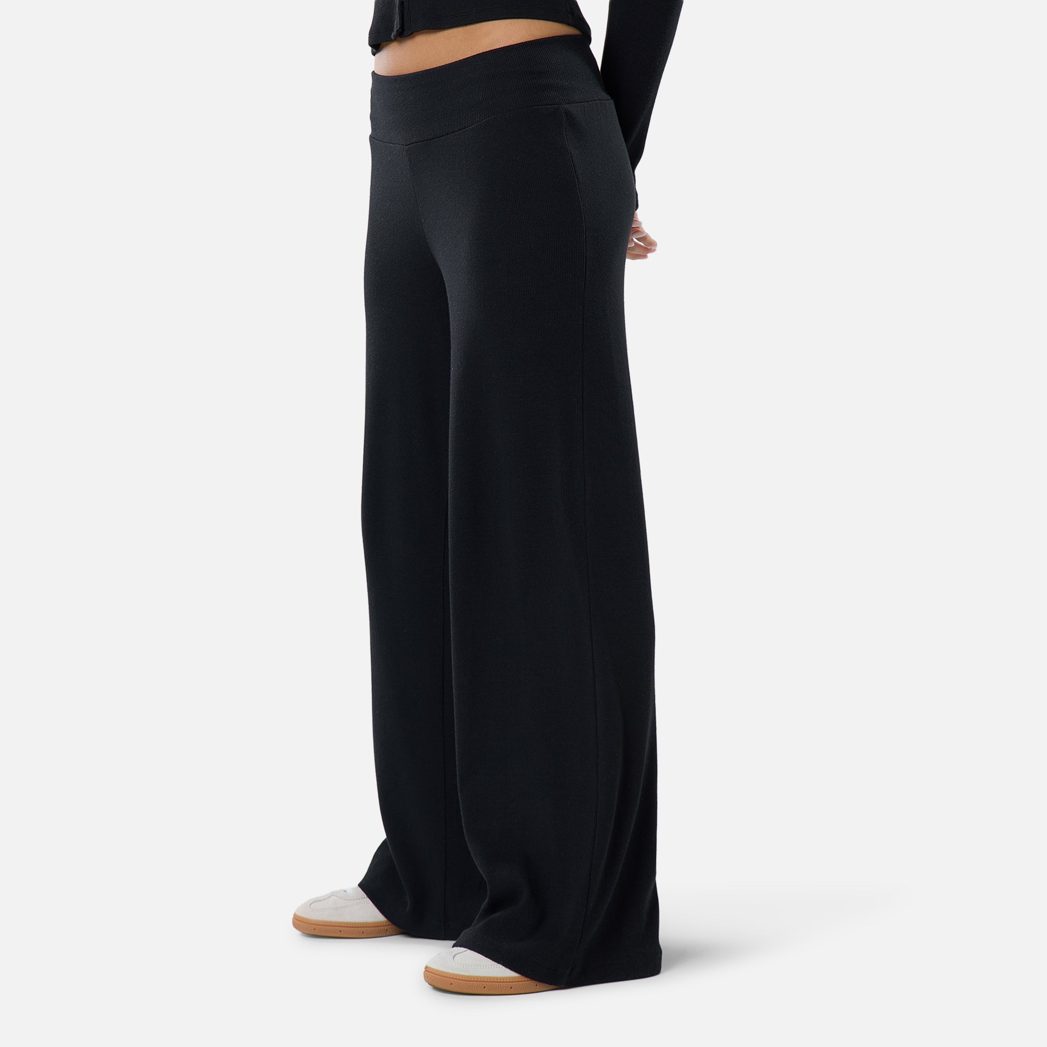 Ribbed Open Hem Trousers