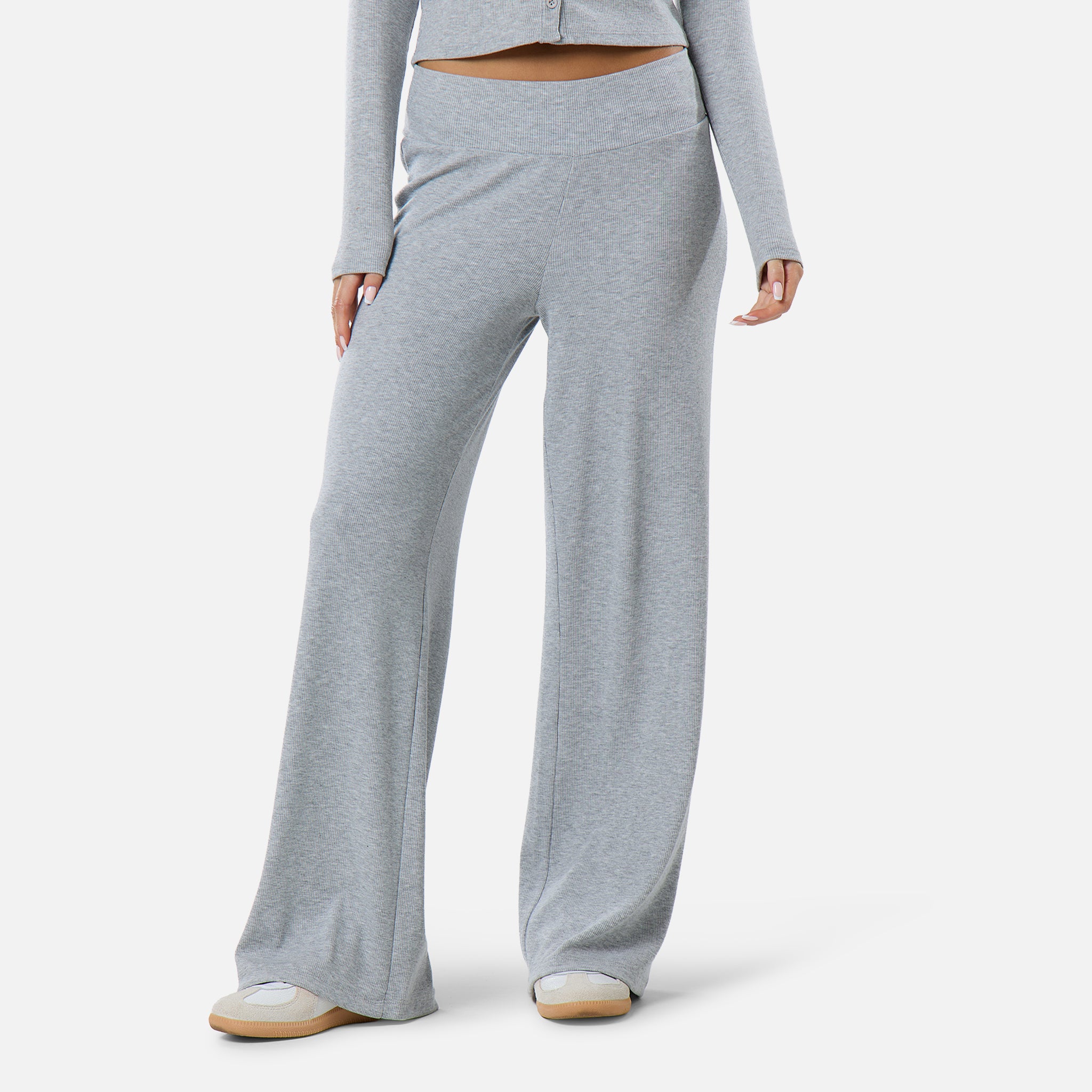 Ribbed Open Hem Trousers Marl