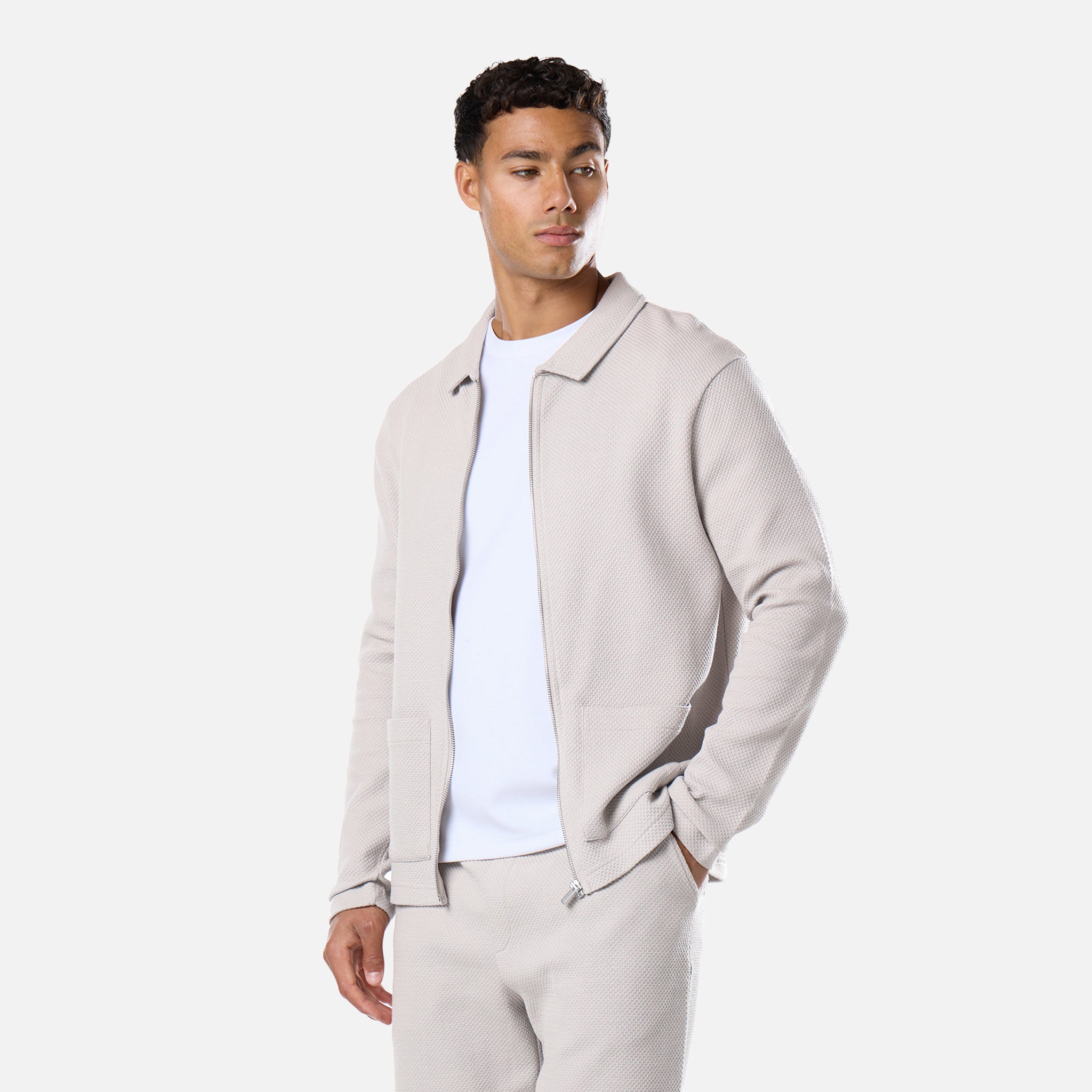 Textured Full Zip Overshirt | Stone – Closure London