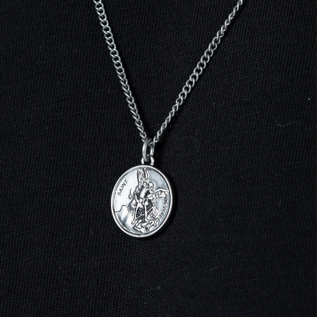 St Michael Pendant Necklace Silver Closure London