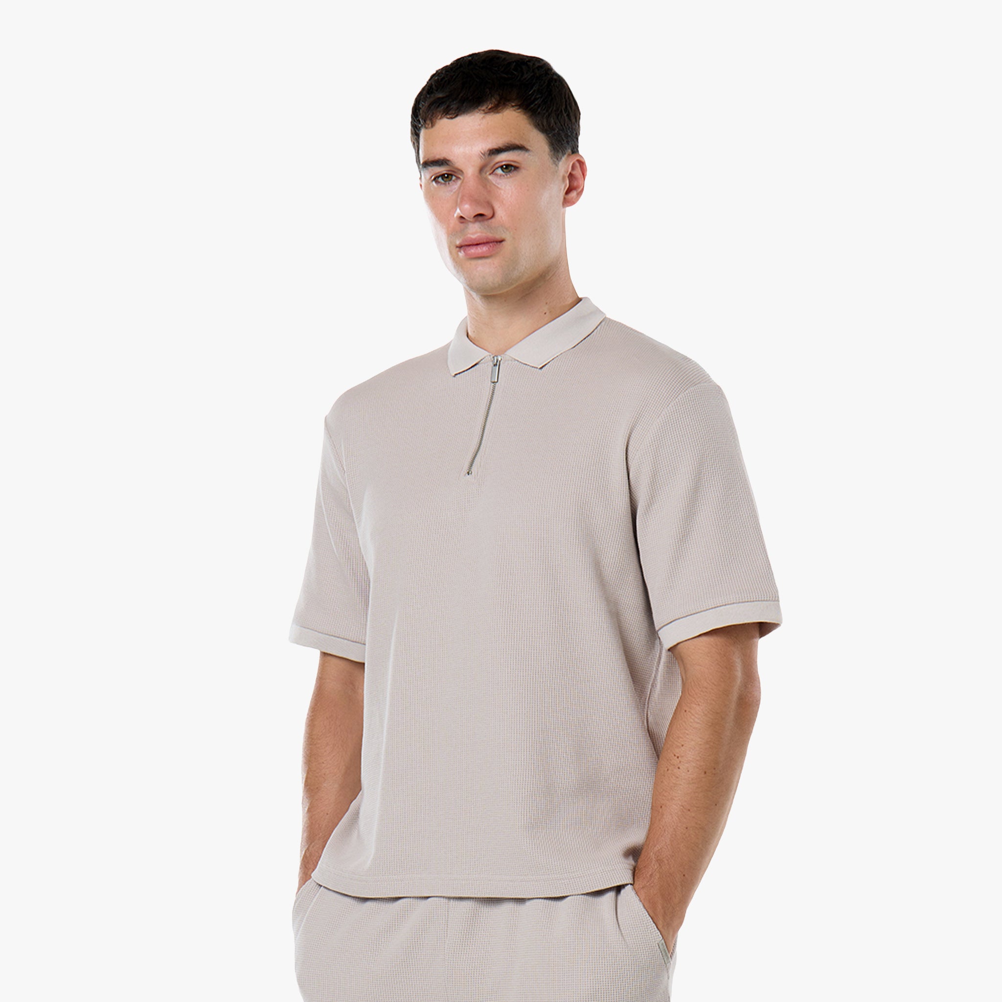 Waffle Knit Zip Polo