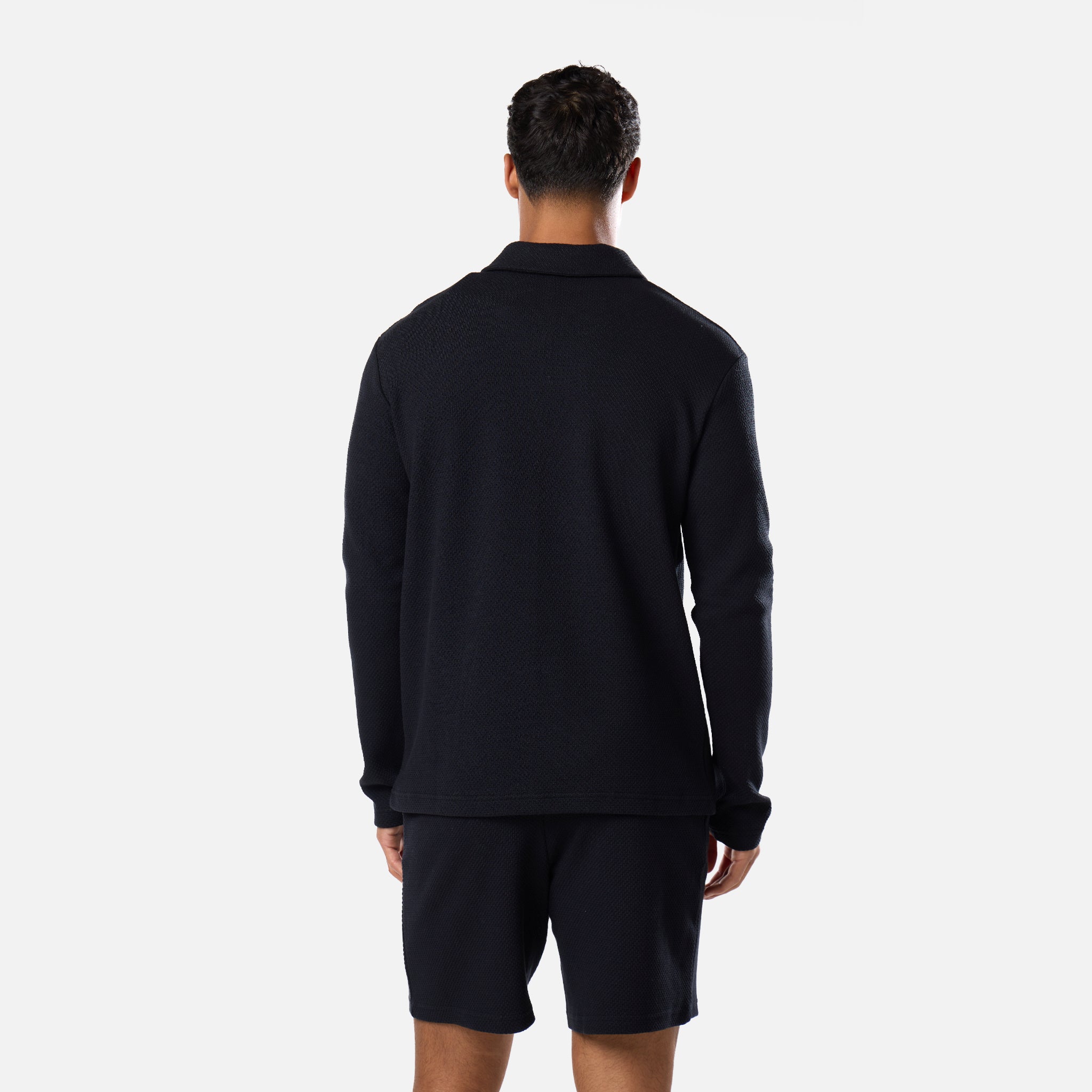 Long Sleeve Textured Polo | Black – Closure London