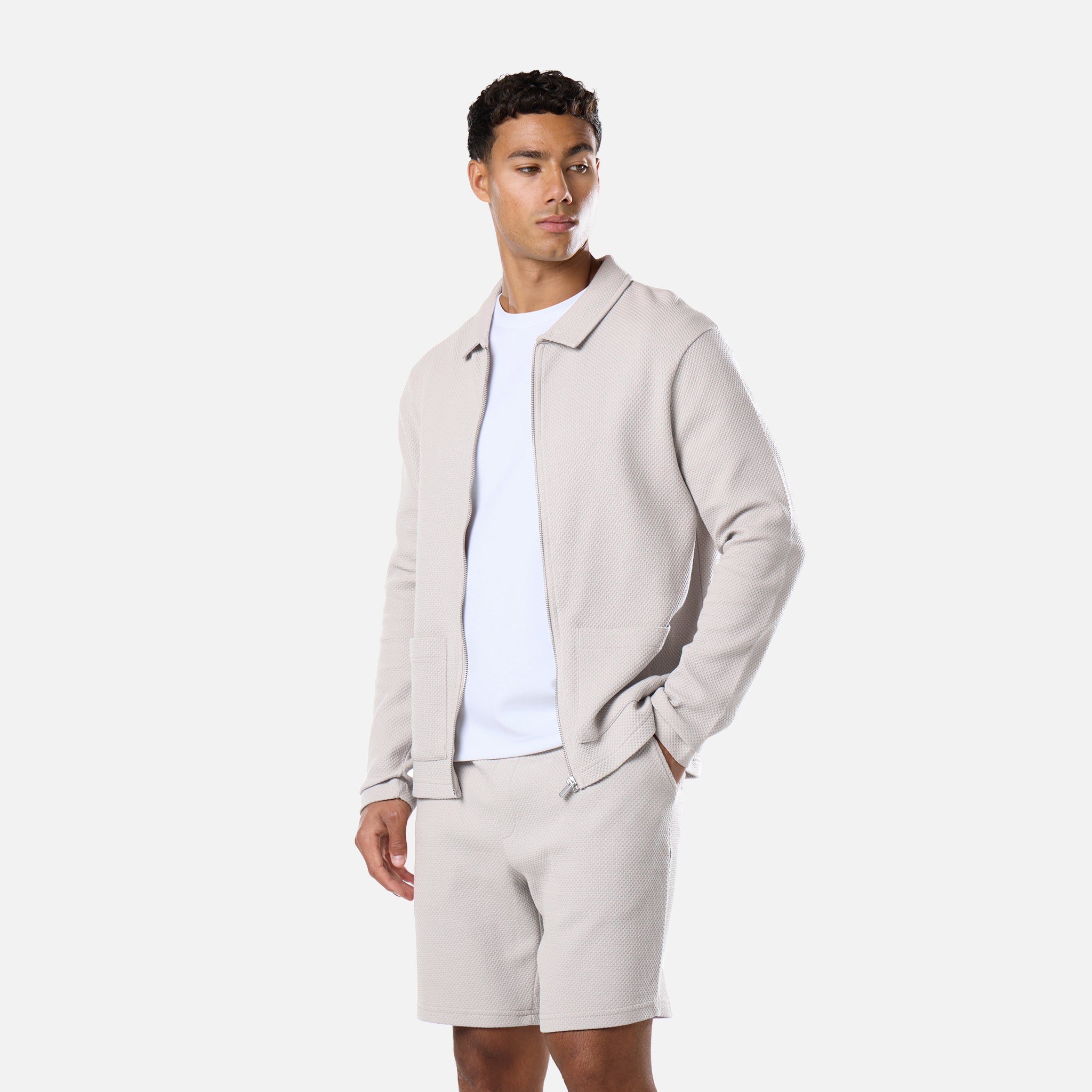 Textured Full Zip Overshirt | Stone – Closure London