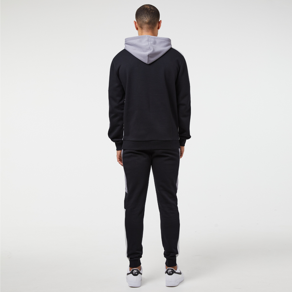 Mens multi panel hoodie in black with joggers