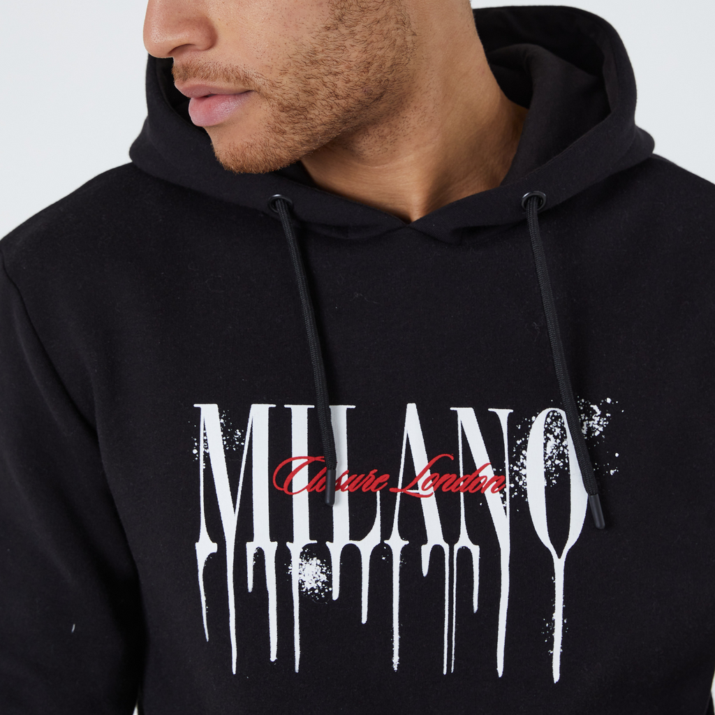 Drawstring hood on men's Milano hoodie