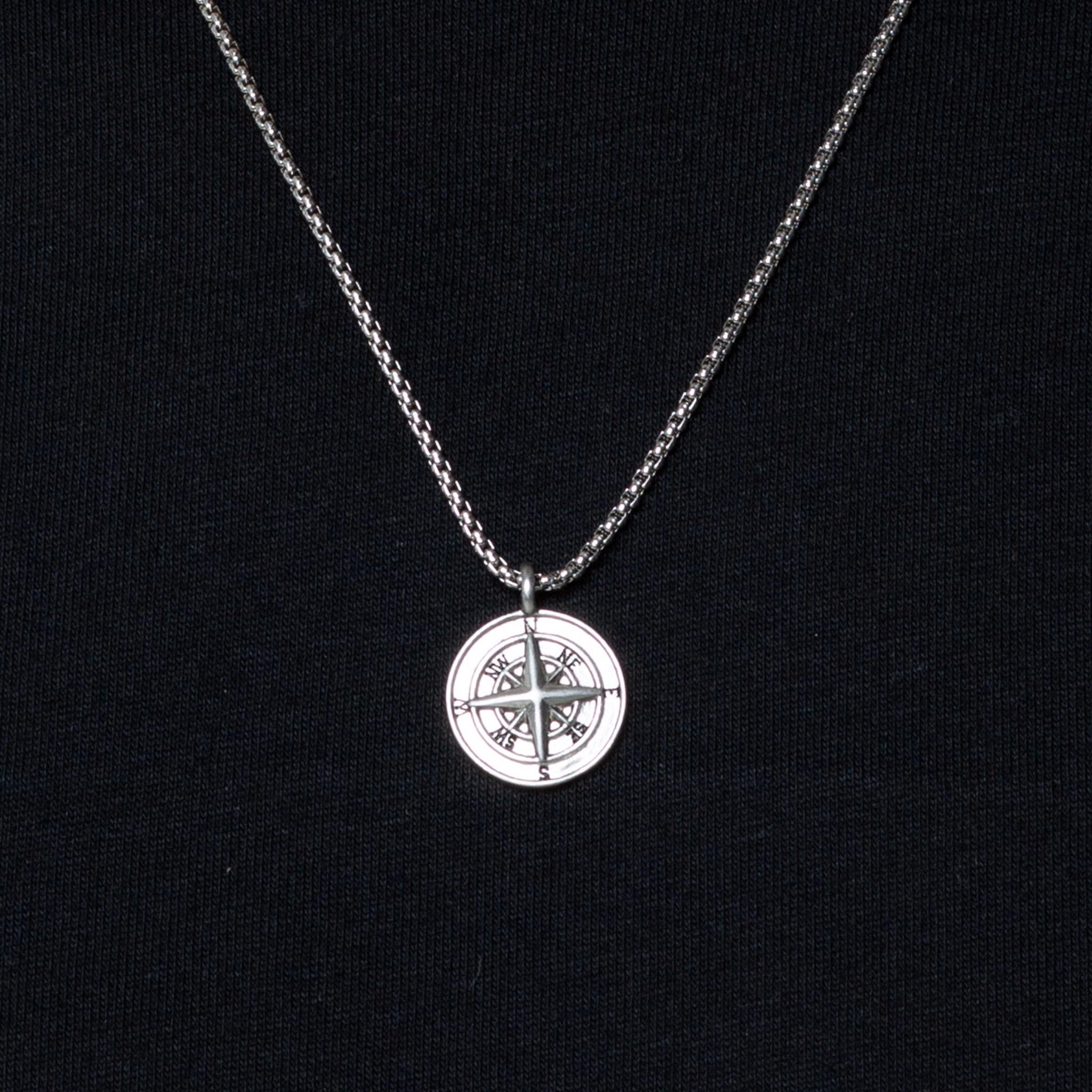 Silver Necklace Set For Men : Compass Pendant Necklace and 5mm Cuban C –  Boutique Wear RENN