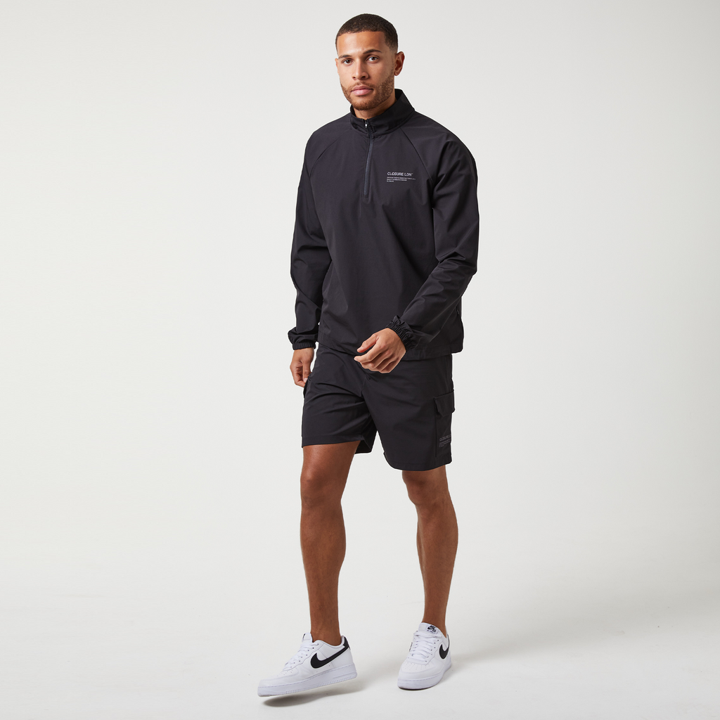 men's utility shorts with cargo jacket in black