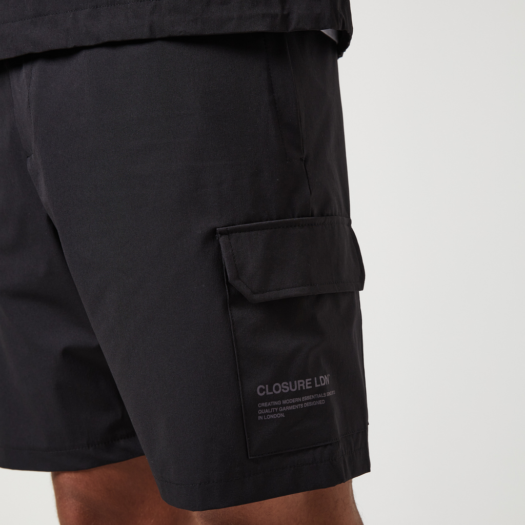 Closure london logo on tech woven shorts in black