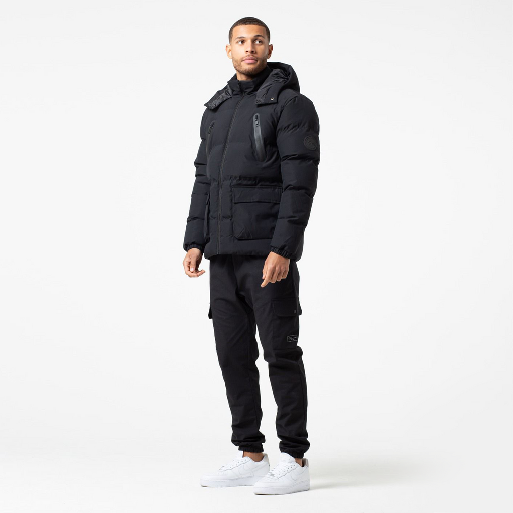 Mens expedition jacket with black utility pants